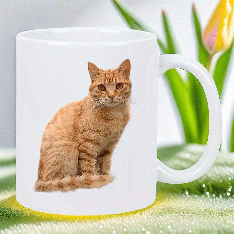 Tailorly White Ceramic 11 oz Mug - Adorable Ginger Tabby Sitting Peacefully On A Clean White Background Cat