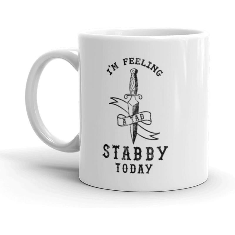 Tailorly White Ceramic 11 oz Mug - Im Feeling Stabby Today Vintage Style Sharp Blade With Elegant Wrapped Ribbon Design Dagger