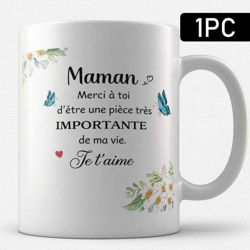 Tailorly White Ceramic 11 oz Mug - Delicate Blue Butterflies Dancing Among Soft White Flowers And Green Leaves Butterfly