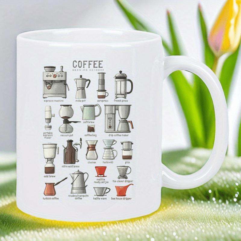 Tailorly White Ceramic 11 oz Mug - Coffee Educational Chart Showing Various Manual And Automatic Brewing Methods Coffee