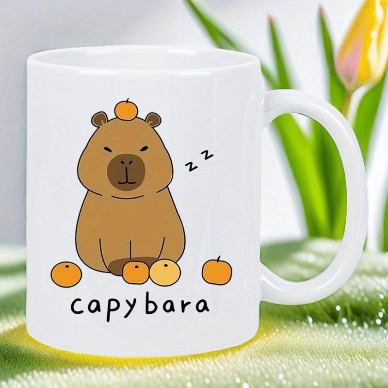 Tailorly White Ceramic 11 oz Mug - Capybara Cute Cartoon Animal Sitting With Oranges Under A Peaceful Sleepy Atmosphere Capybara