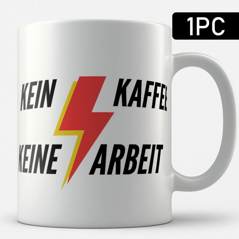Tailorly White Ceramic 11 oz Mug - Vibrant Red And Yellow Electric Energy Bolt Striking Center Surface Lightning Bolt