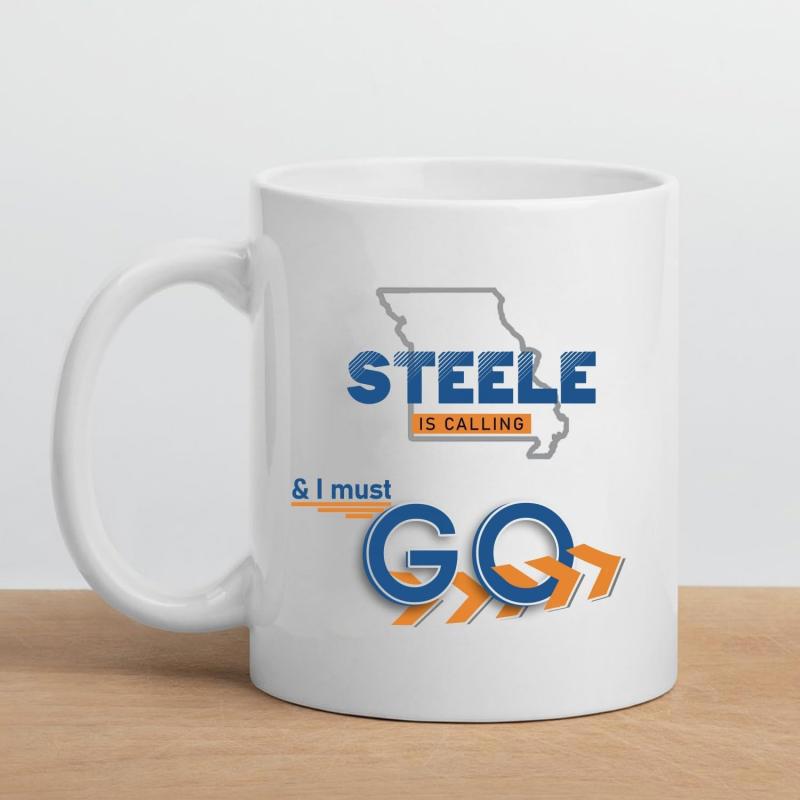 Tailorly White Ceramic 11 oz Mug - Steele Is Calling And I Must Go Detailed State Map Outline With Dynamic Modern Orange Directional Moving Arrows Mug