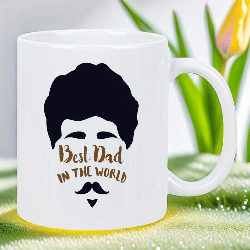 Tailorly White Ceramic 11 oz Mug - Best Dad In The World Minimalist Black Silhouette Of A Bearded Man With Classic Hairstyle Mug