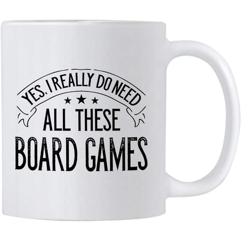 Tailorly White Ceramic 11 oz Mug - Yes I Really Do Need All These Board Games Simple Minimalist Black Text With Three Decorative Stars On