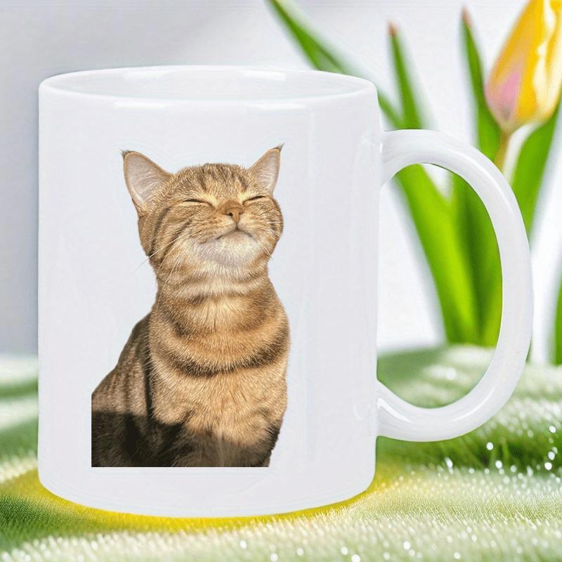 Tailorly White Ceramic 11 oz Mug - Happy Smiling Ginger Tabby Pet Sitting Peacefully Under Soft Light Cat