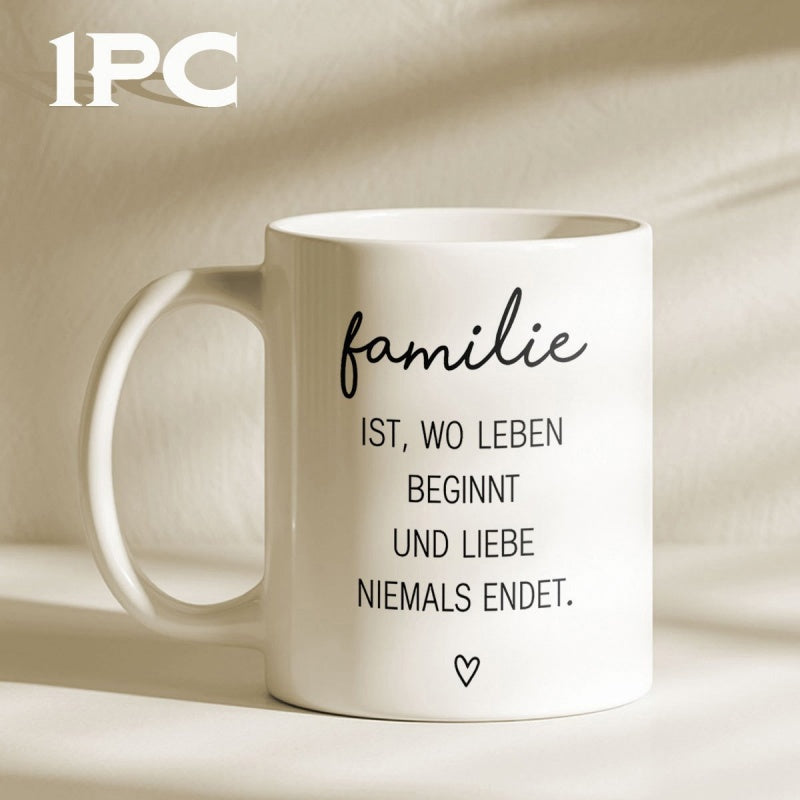 Tailorly White Ceramic 11 oz Mug - Minimalist White Ceramic Cup With Script Text And Small Heart Mug