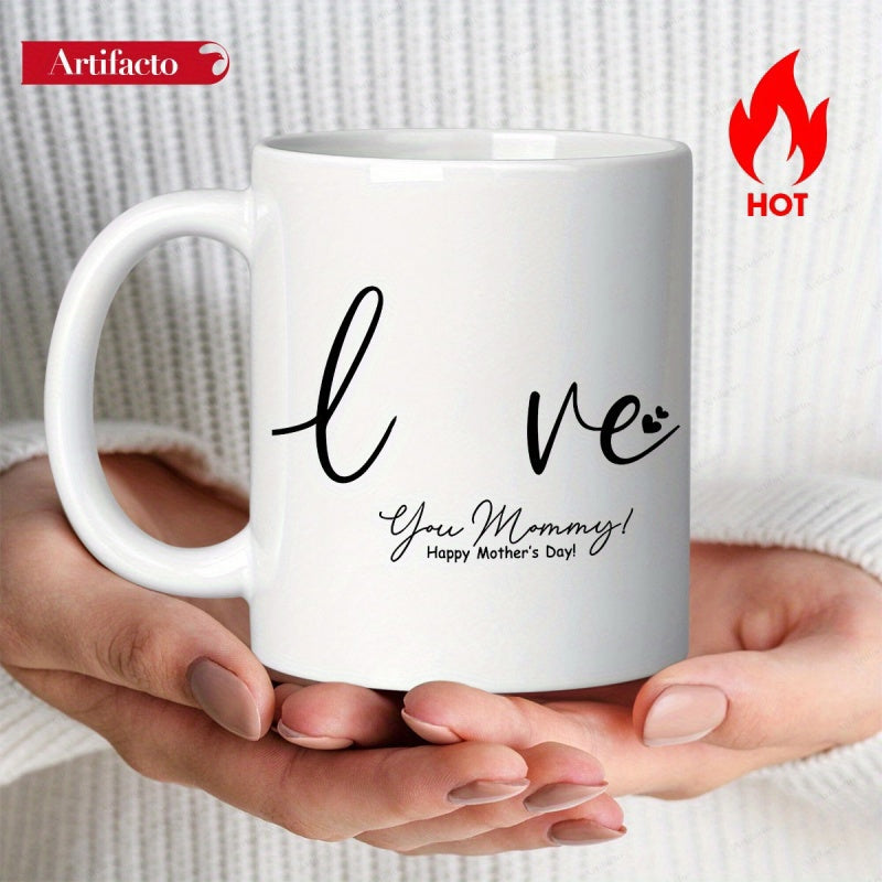 Tailorly White Ceramic 11 oz Mug - Love You Mommy Happy Mother's Day Pure Featuring Elegant Minimalist Black Script Heart Accents Mug