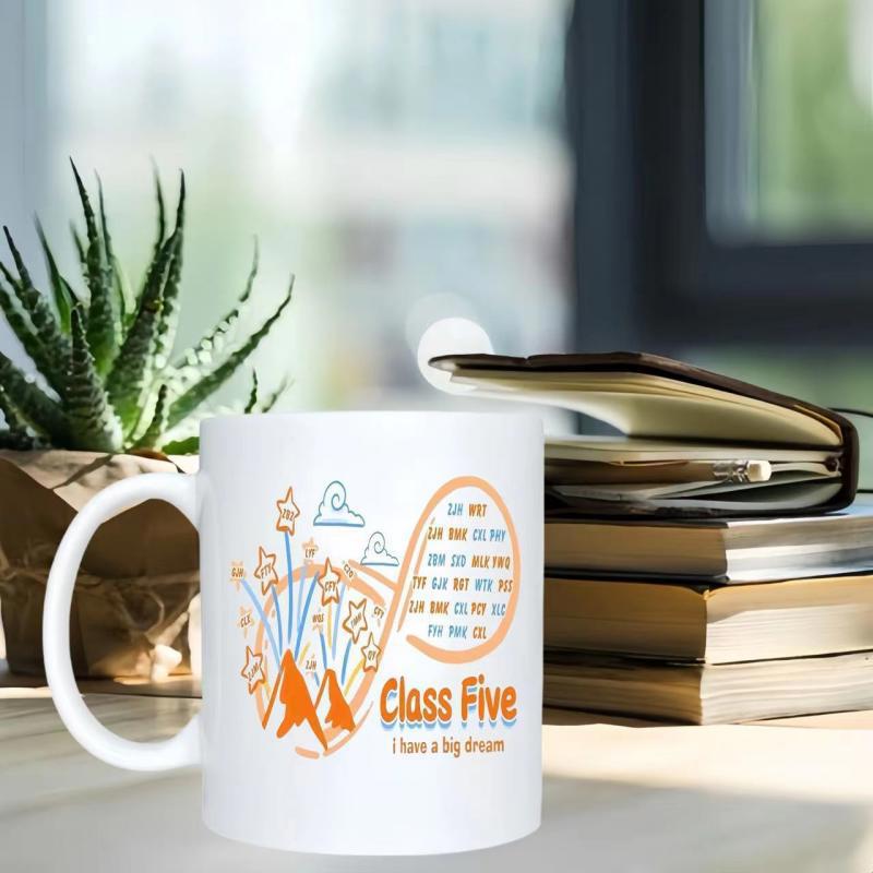 Tailorly White Ceramic 11 oz Mug - Class Five I Have A Big Dream Vibrant Educational Illustrations Featuring Festive Symbolic Graduation Mug