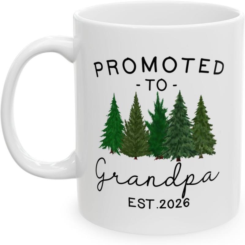 Tailorly White Ceramic 11 oz Mug - Promoted To Grandpa Est 2026 Collection Of Five Green Pine Trees In Forest Mug