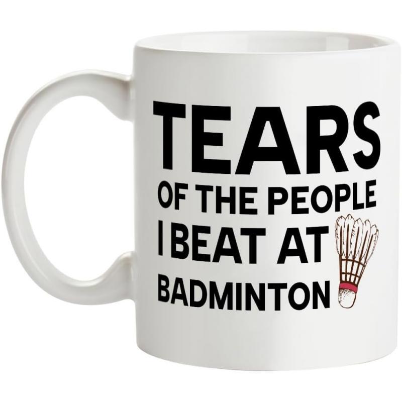 Tailorly White Ceramic 11 oz Mug - Tears Of The People I Beat At Badminton Classic White Professional Sports Equipment Graphic With Feathered Textures Shuttlecock