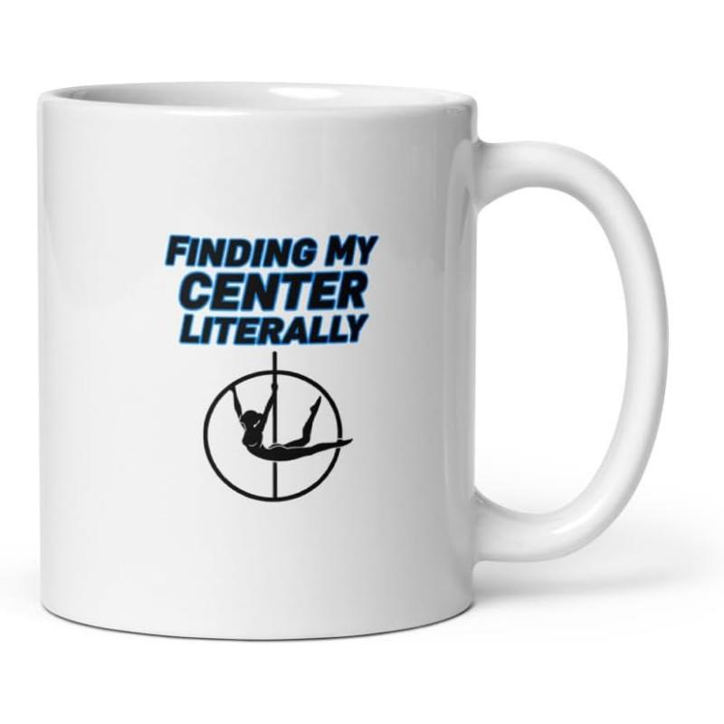 Tailorly White Ceramic 11 oz Mug - Finding My Center Literally Elegant Black Silhouette Performing Gymnastic Moves Inside A Simple Circular Frame Dancer