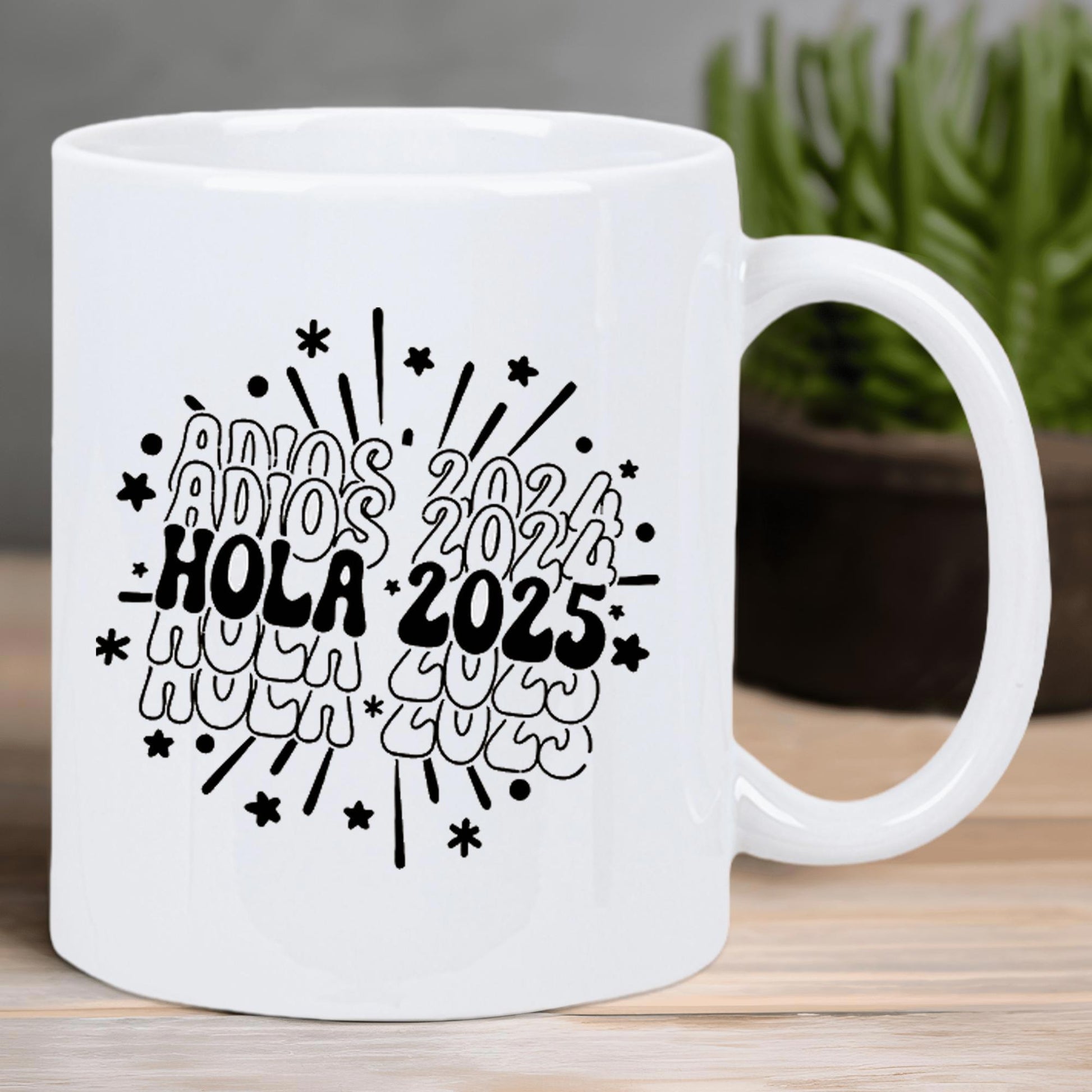 Tailorly White Ceramic 11 oz Mug - Celebratory Retro Wavy Pattern With Exploding Stars And Radial Bursts Mug