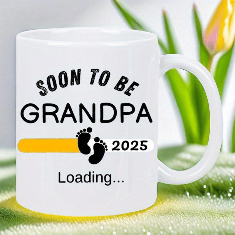 Tailorly White Ceramic 11 oz Mug - Soon To Be Grandpa 2025 Loading Featuring Tiny Baby Footprints Next To A Colorful Progress Loading Bar Mug