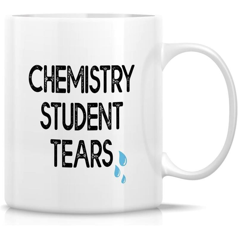 Tailorly White Ceramic 11 oz Mug - Chemistry Student Tears With Three Small Blue Water Droplets Falling Down The Side Mug