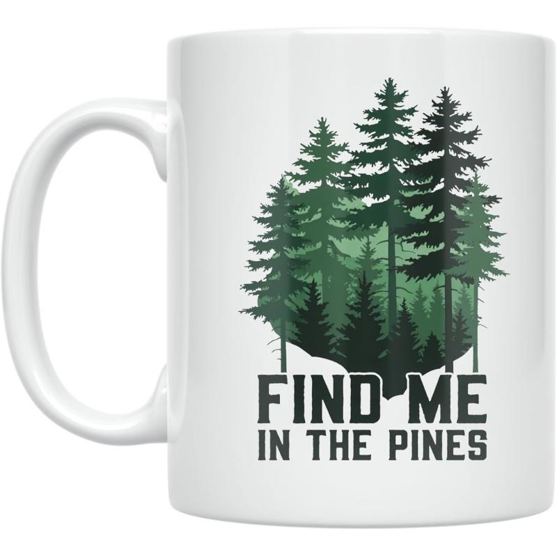 Tailorly White Ceramic 11 oz Mug - Find Me In The Pines Majestic Evergreen Trees Standing Tall Within A Lush Green Forest Pine