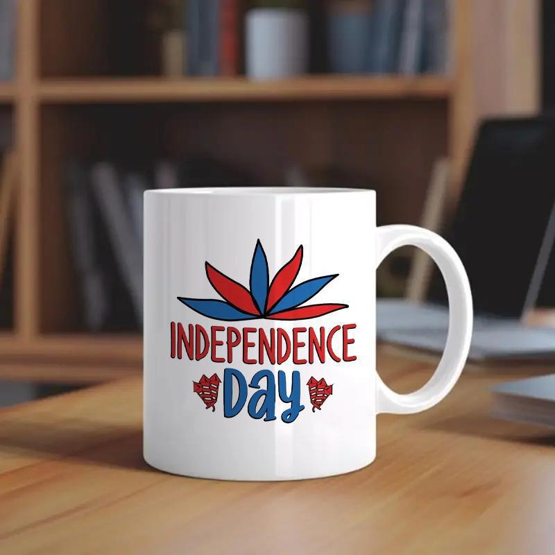 Tailorly White Ceramic 11 oz Mug - Independence Day Red And Blue Patriotic Petals Arranged In A Stylized Fan Pattern Ornament