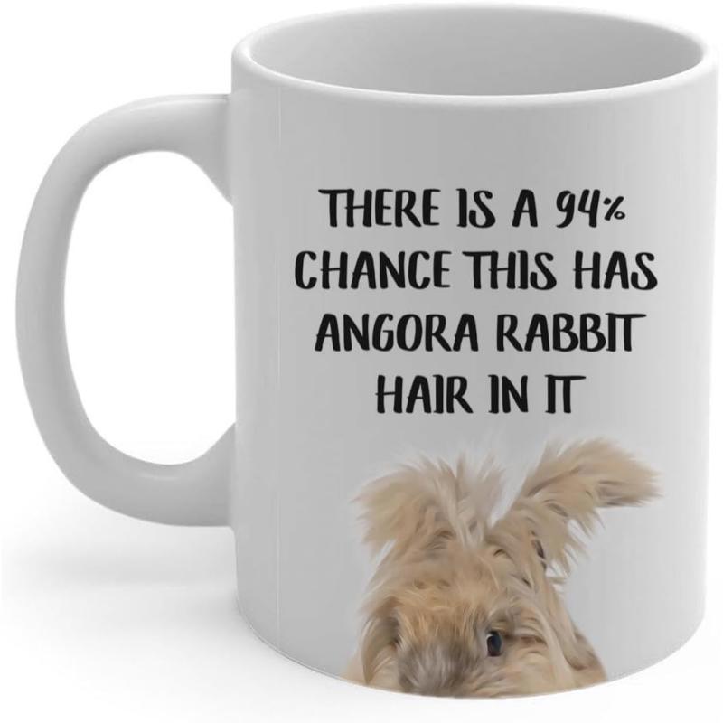 Tailorly White Ceramic 11 oz Mug - There Is A 94 Chance This Has Angora Rabbit Hair In It Cute Fluffy Long Haired Animal Peeking From The Bottom Of The Frame