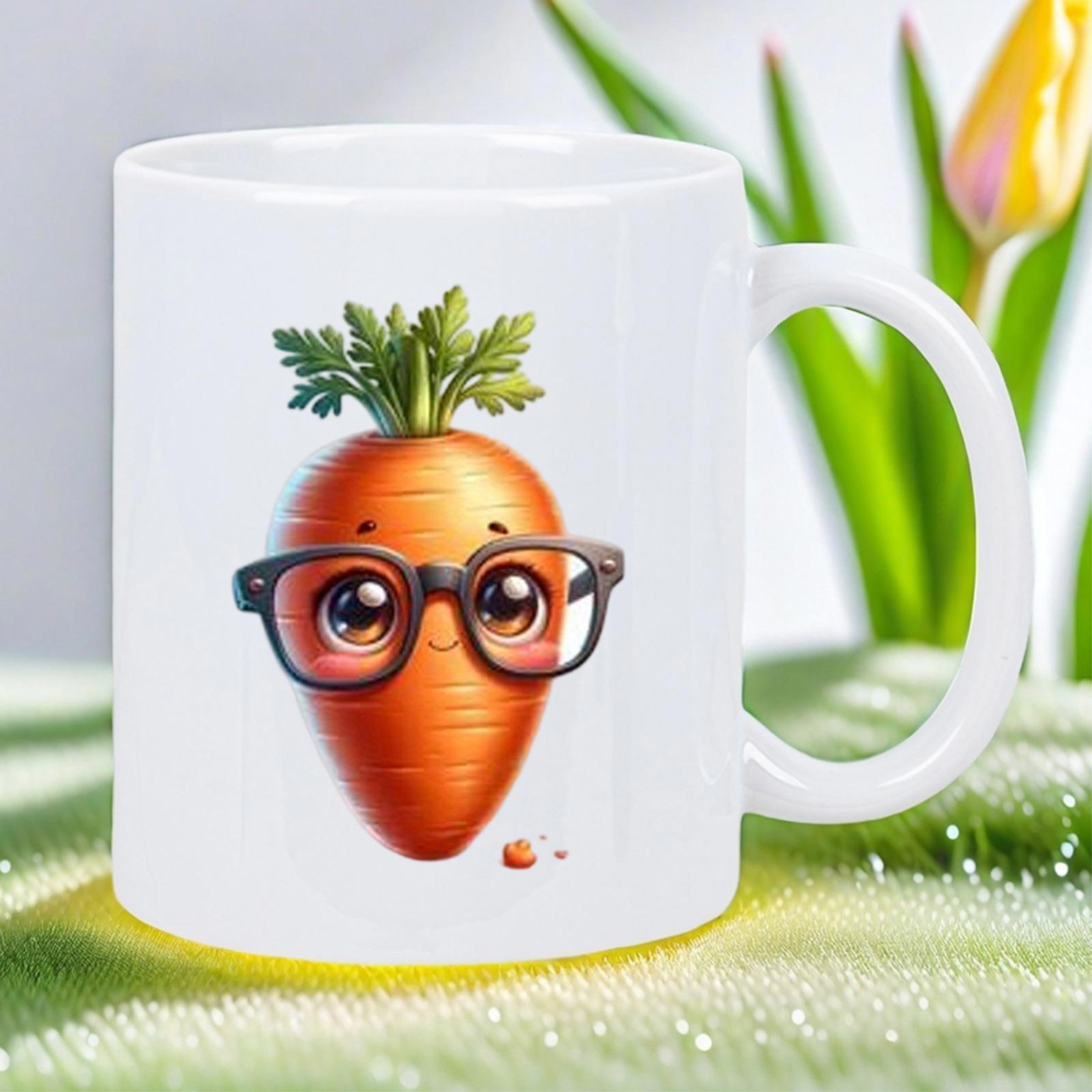 Tailorly White Ceramic 11 oz Mug - Cute Orange Vegetable With Black Glasses And Large Sparkling Eyes Carrot