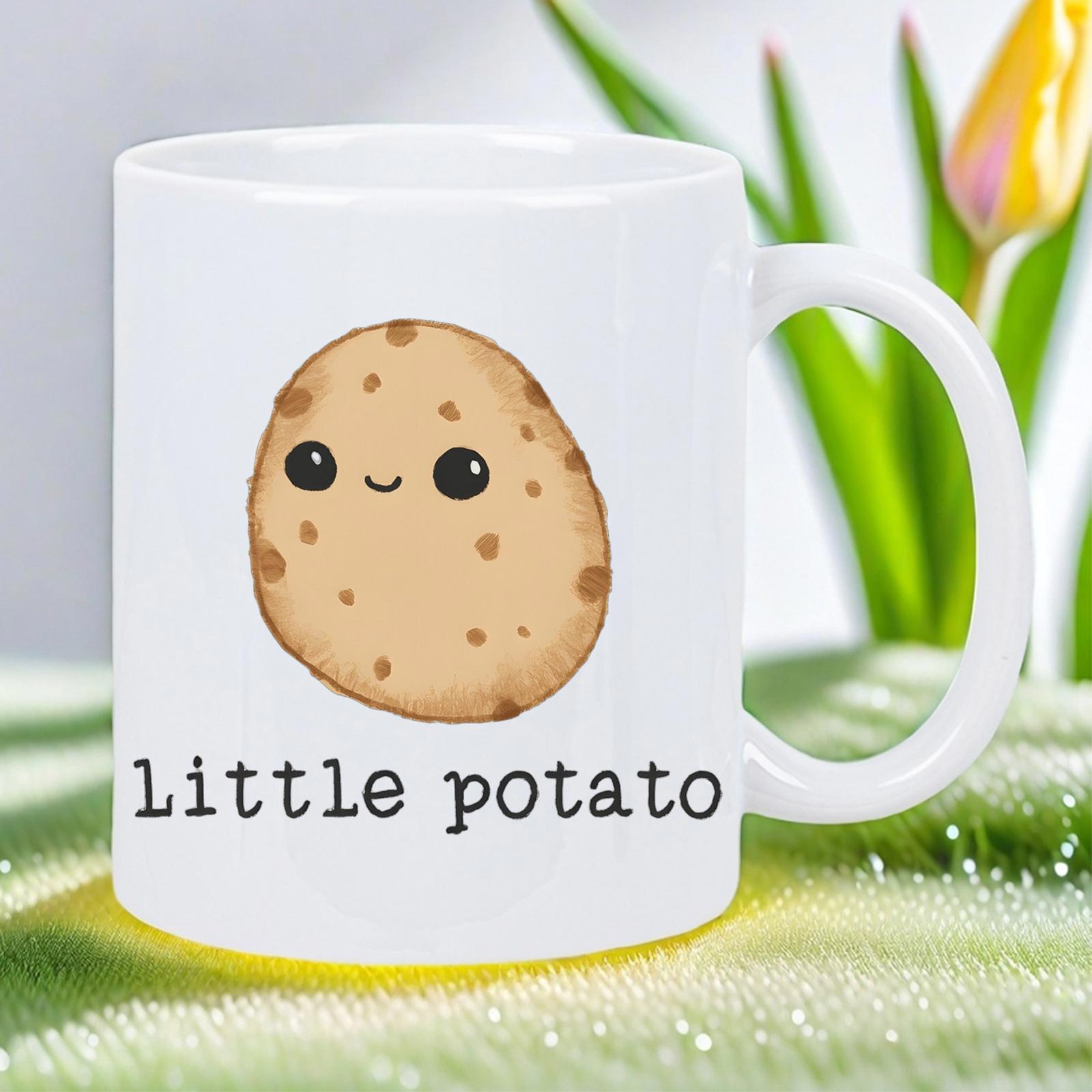 Tailorly White Ceramic 11 oz Mug - Little Potato Cute Smiling Brown Vegetable Character Resting On Simple White Surface Potato