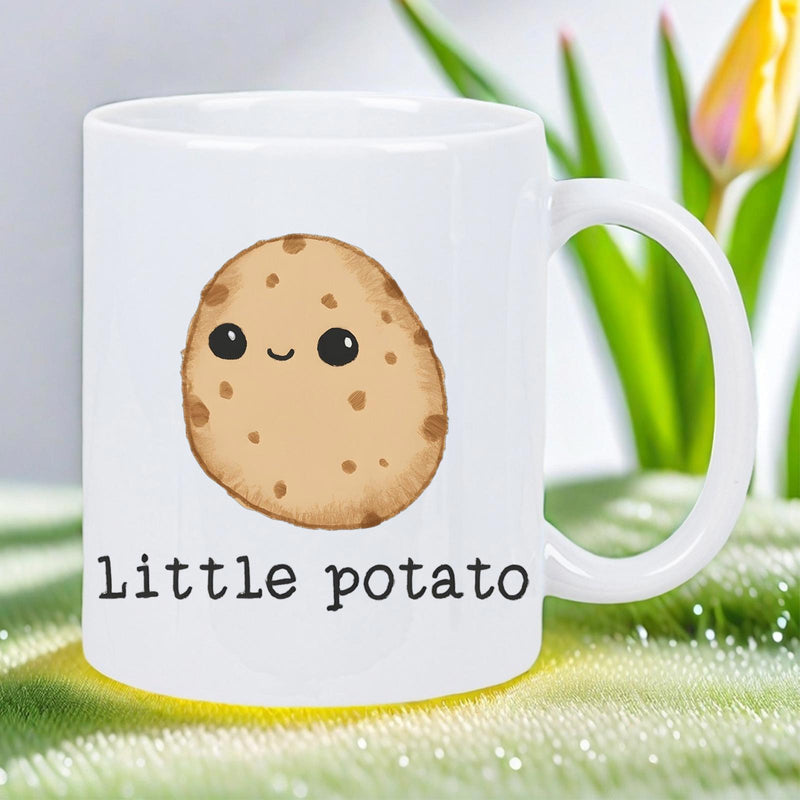 Tailorly White Ceramic 11 oz Mug - Little Potato Cute Smiling Brown Vegetable Character Resting On Simple White Surface Potato