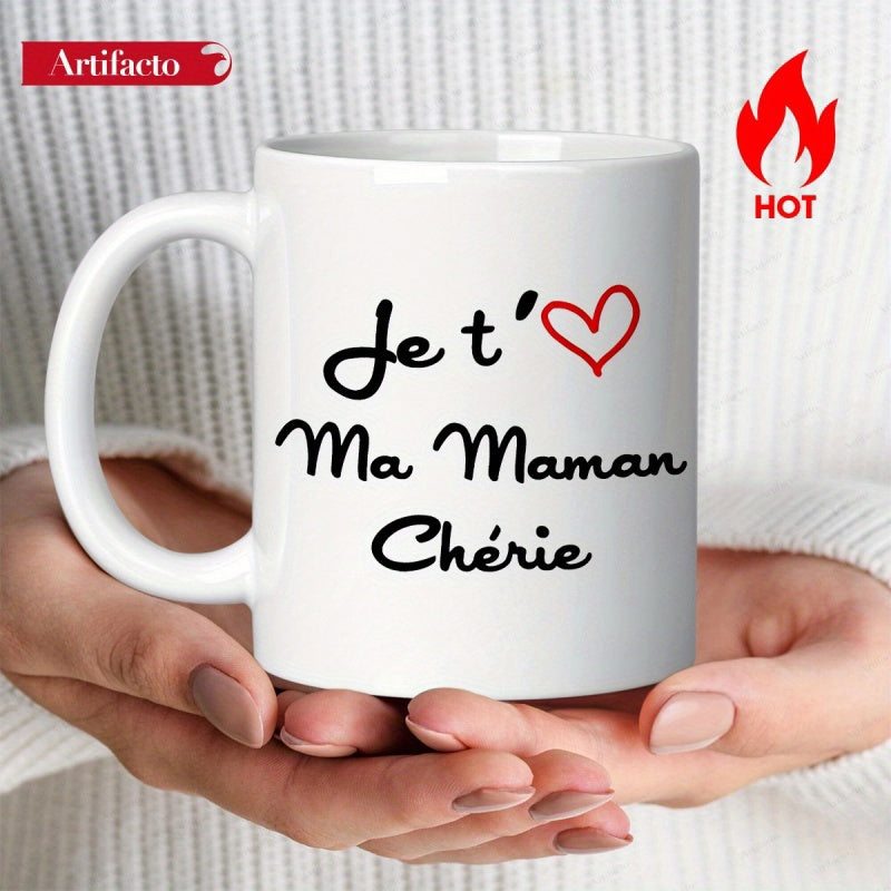 Tailorly White Ceramic 11 oz Mug - Elegant Minimalist Red Outlined Symbol With Script Typography On Surface Heart
