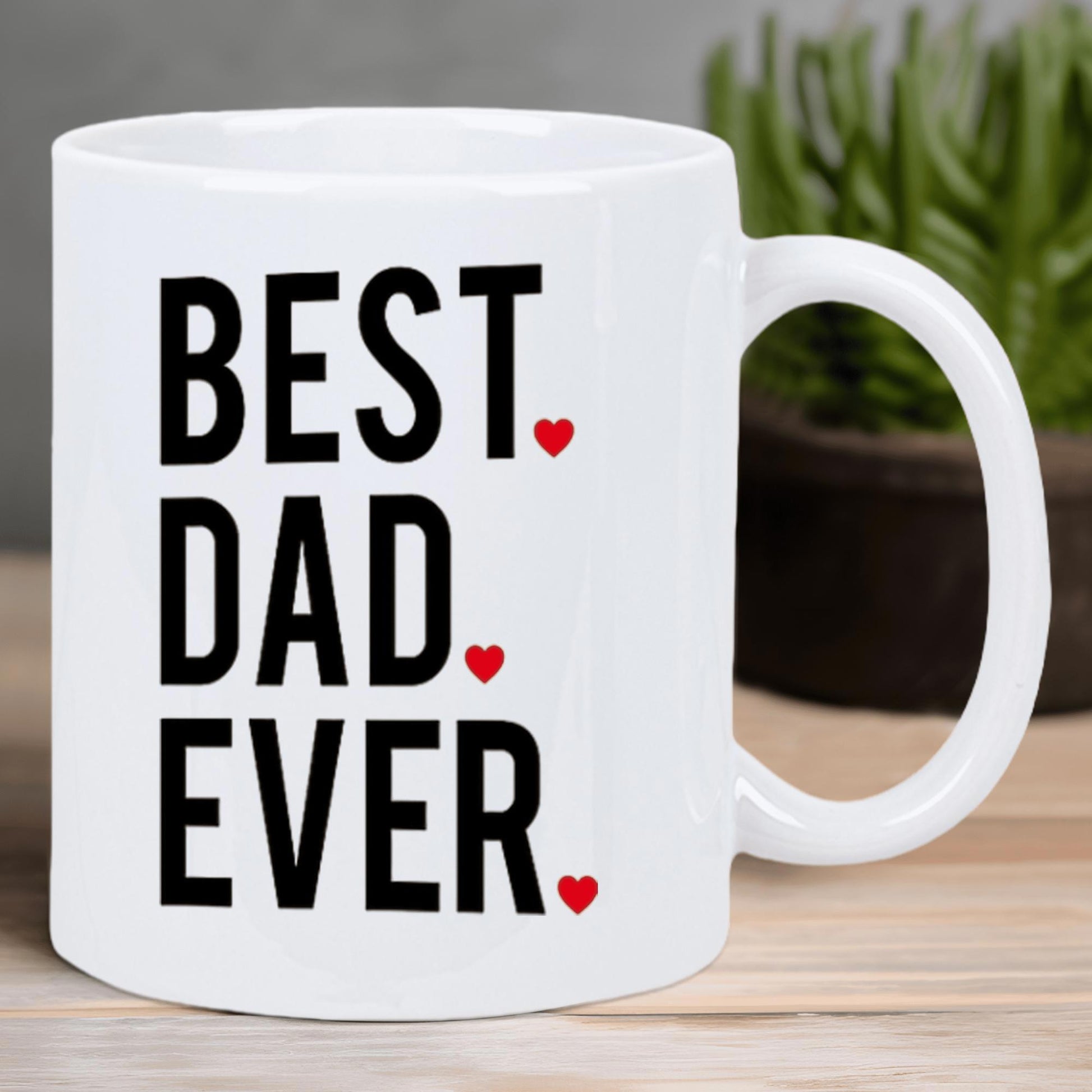 Tailorly White Ceramic 11 oz Mug - Best Dad Ever Minimalist White Ceramic With Bold Black Typography And Small Red Heart Mug