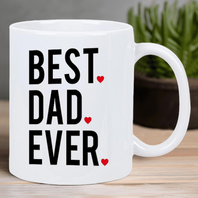 Tailorly White Ceramic 11 oz Mug - Best Dad Ever Minimalist White Ceramic With Bold Black Typography And Small Red Heart Mug