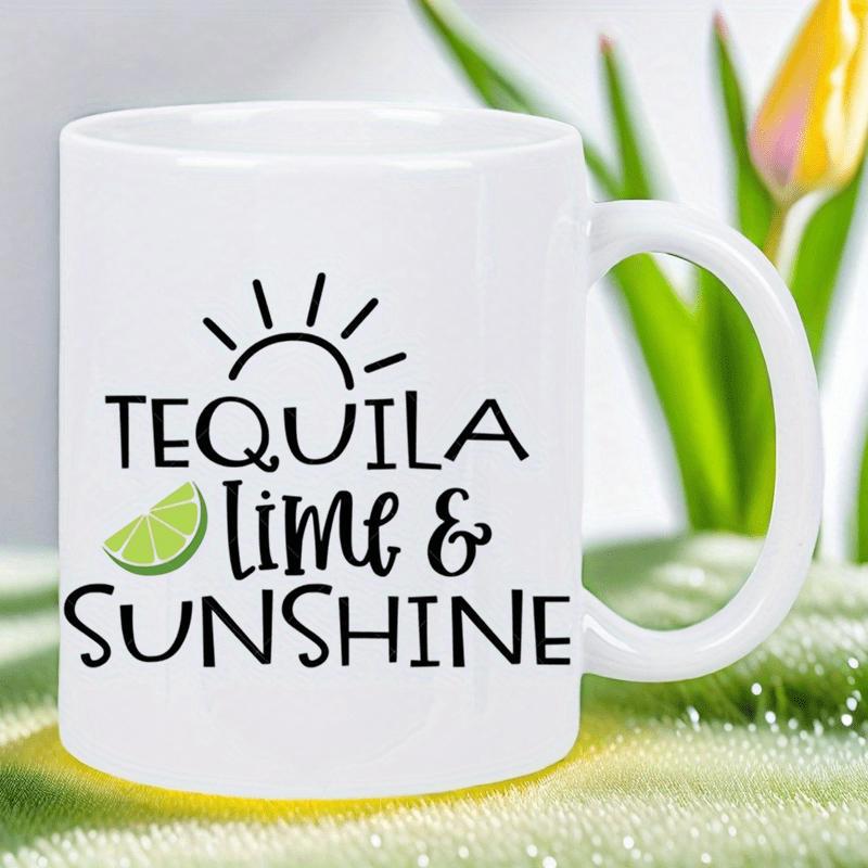 Tailorly White Ceramic 11 oz Mug - Tequila Lime Sunshine Minimalist Sun Icon And Zesty Green Slice On Polished