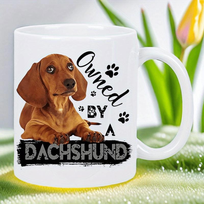 Tailorly White Ceramic 11 oz Mug - Owned By A Dachshund Brown Short Haired Puppy Laying Down With Cute Paws Dachshund