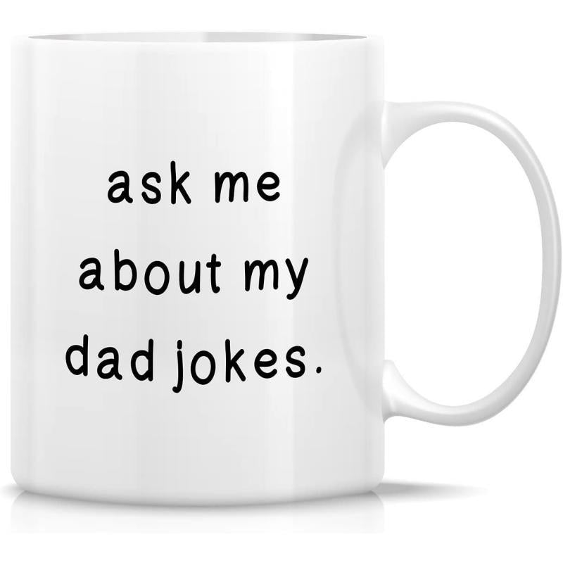 Tailorly White Ceramic 11 oz Mug - Ask Me About My Dad Jokes Minimalist Simple With Plain Black Sans Serif Typography Mug