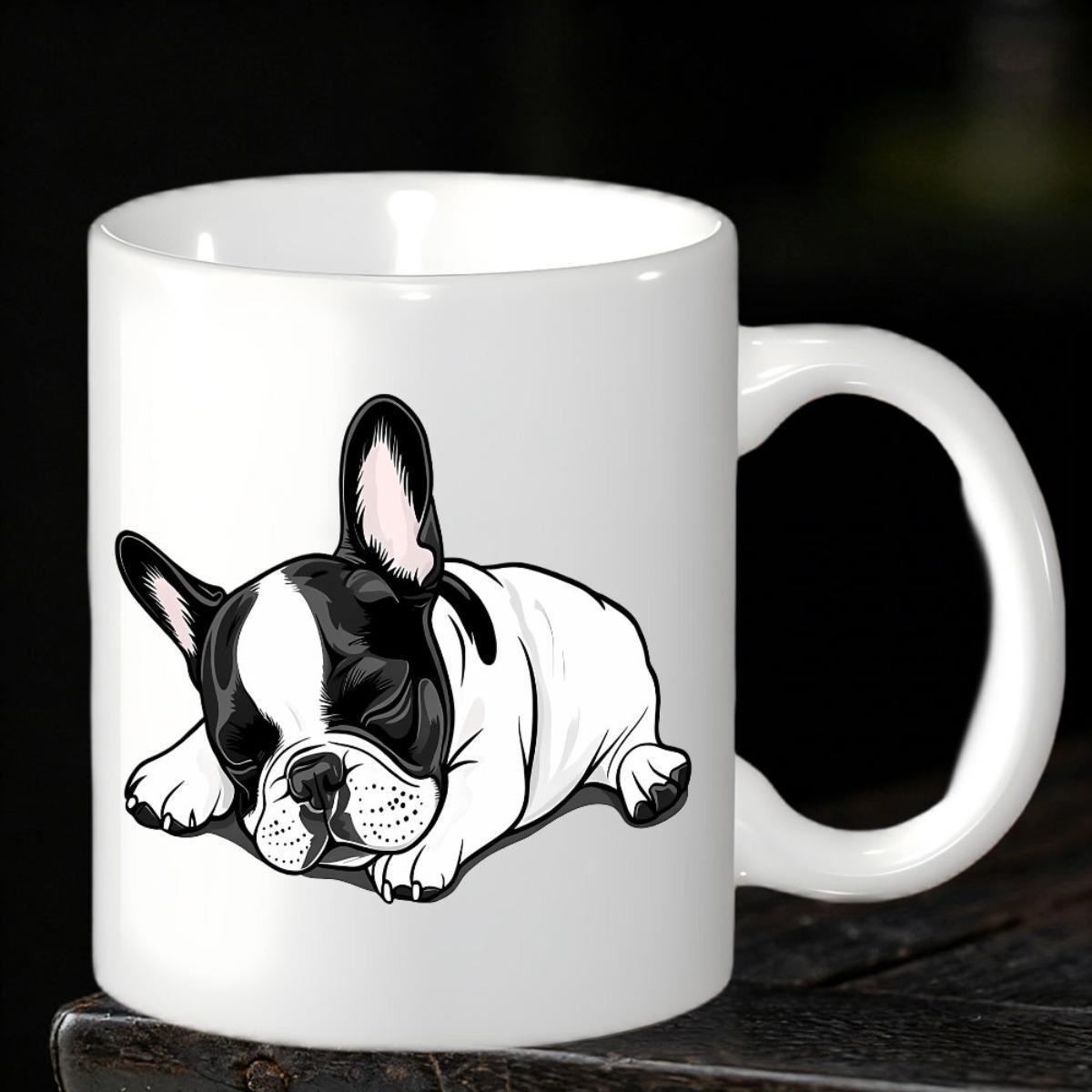 Tailorly White Ceramic 11 oz Mug - Peaceful Sleeping Black And White Puppy Resting In Cute Position French Bulldog