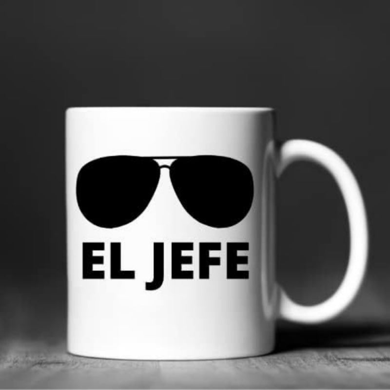 Tailorly White Ceramic 11 oz Mug - El Jefe Minimalist Black Aviator Shades Silhouette Set Against A Clean Background Sunglasses