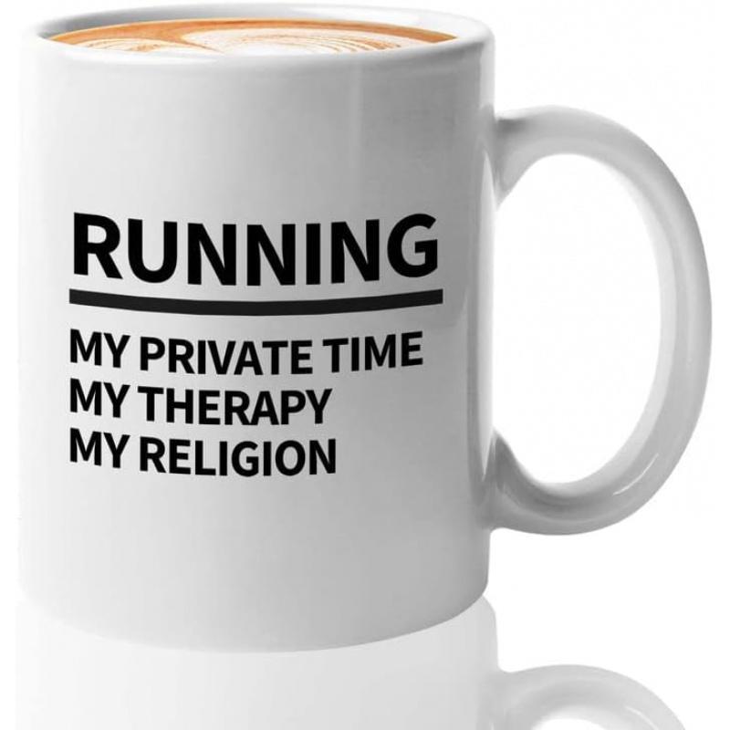 Tailorly White Ceramic 11 oz Mug - Running My Private Time My Therapy My Religion Minimalist Black Text On With Straight Line Mug