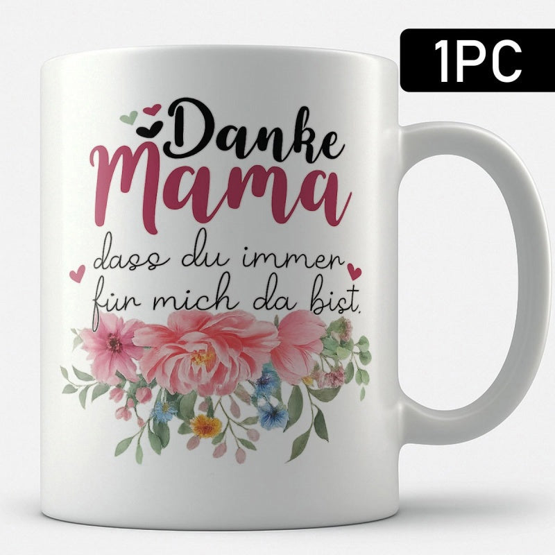 Tailorly White Ceramic 11 oz Mug - Pink Blooming Floral Bouquet With Green Leaves And Delicate Little Hearts Flower