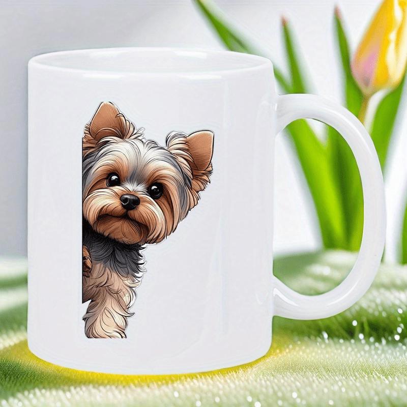 Tailorly White Ceramic 11 oz Mug - Cute Peeking Yorkie Dog With Fluffy Fur And Expressive Dark Eyes Yorkshire Terrier