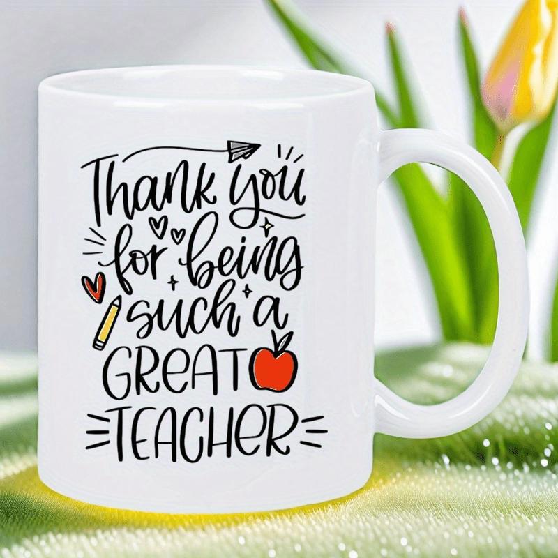 Tailorly White Ceramic 11 oz Mug - Thank You For Being Such A Great Teacher Red Apple Yellow Pencil And Small Hearts With Hand Drawn Stars Teacher