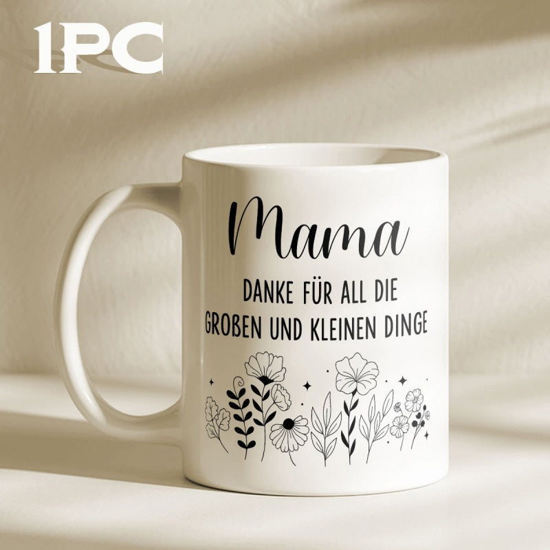 Tailorly White Ceramic 11 oz Mug - Mama Delicate Botanical Line Art With Blooming Wildflowers And Garden Flower