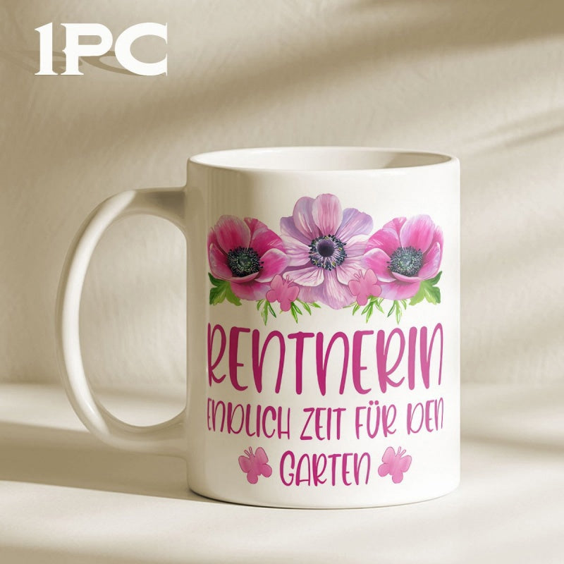 Tailorly White Ceramic 11 oz Mug - Vibrant Purple And Pink Anemone Blossoms With Green Leaves And Small Butterflies Flower