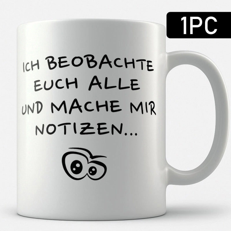 Tailorly White Ceramic 11 oz Mug - Minimalist Expressive Cartoon Eyes Peering With A Curious Watchful Gaze Eye