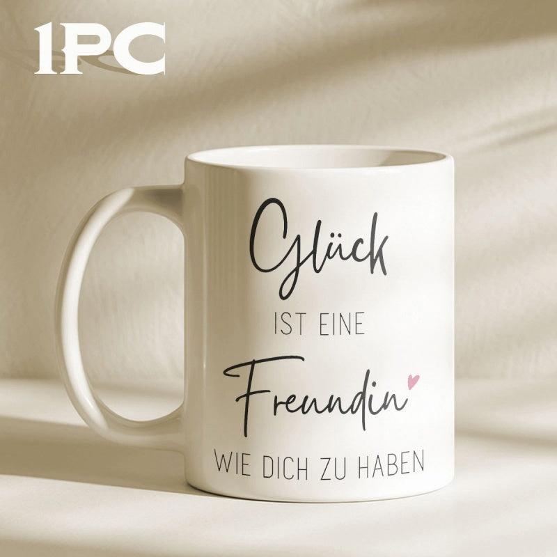 Tailorly White Ceramic 11 oz Mug - Simple White Ceramic With Elegant Script Lettering And Tiny Pink Heart Mug