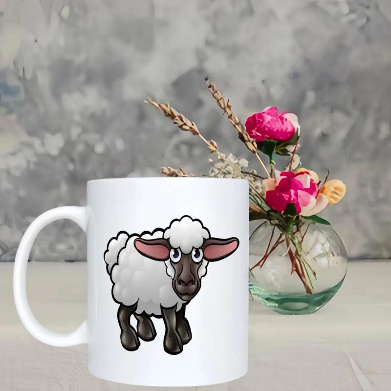Tailorly White Ceramic 11 oz Mug - Fluffy White Cartoon Animal With Black Legs And Large Expressive Eyes Sheep