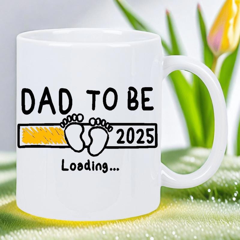 Tailorly White Ceramic 11 oz Mug - Dad To Be Loading 2025 Loading Bar With Tiny Baby Footprints And Vibrant Orange Progress Mug