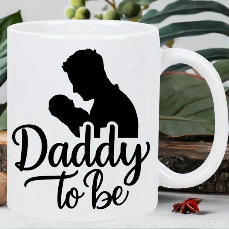 Tailorly White Ceramic 11 oz Mug - Daddy To Be Minimalist Black Silhouette Of A Loving Man Holding An Infant Father