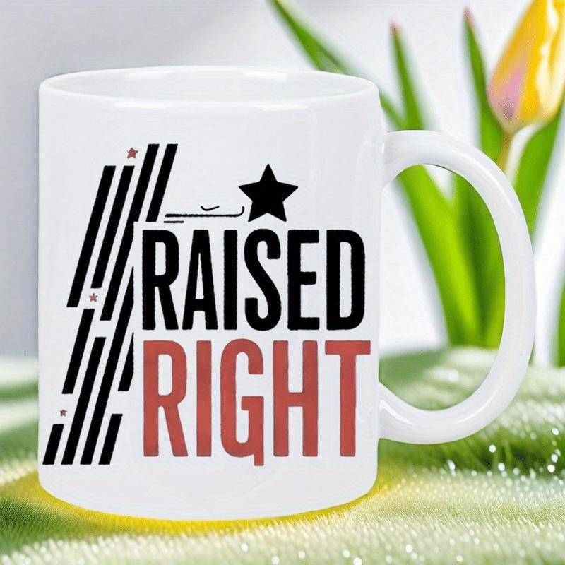 Tailorly White Ceramic 11 oz Mug - Raised Right Minimalist Stripes With A Solid Star On A