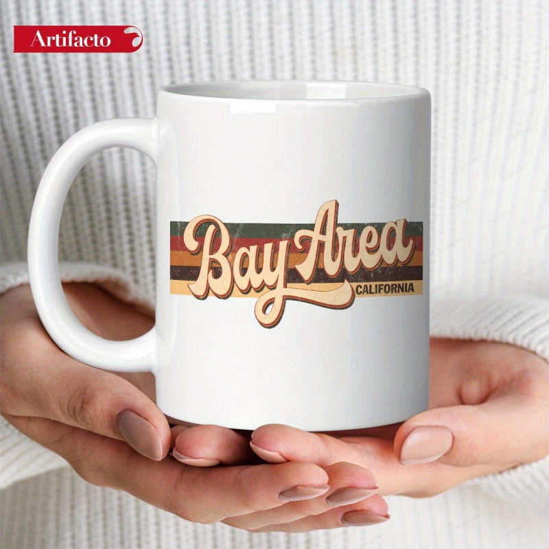 Tailorly White Ceramic 11 oz Mug - Bay Area California Vintage Retro Inspired Sunset Colors Horizontal Linear Layout Aesthetic Minimalist Stripe