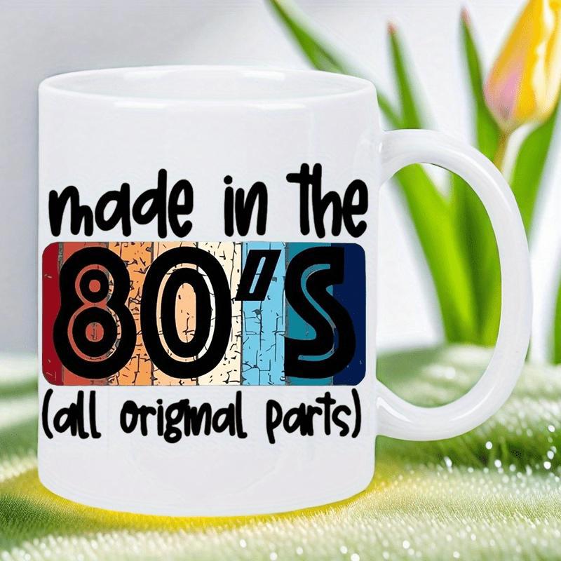 Tailorly White Ceramic 11 oz Mug - Made In The 80s All Original Parts Vintage Colorful Distressed Stripes Inside A Rounded Rectangle Graphic