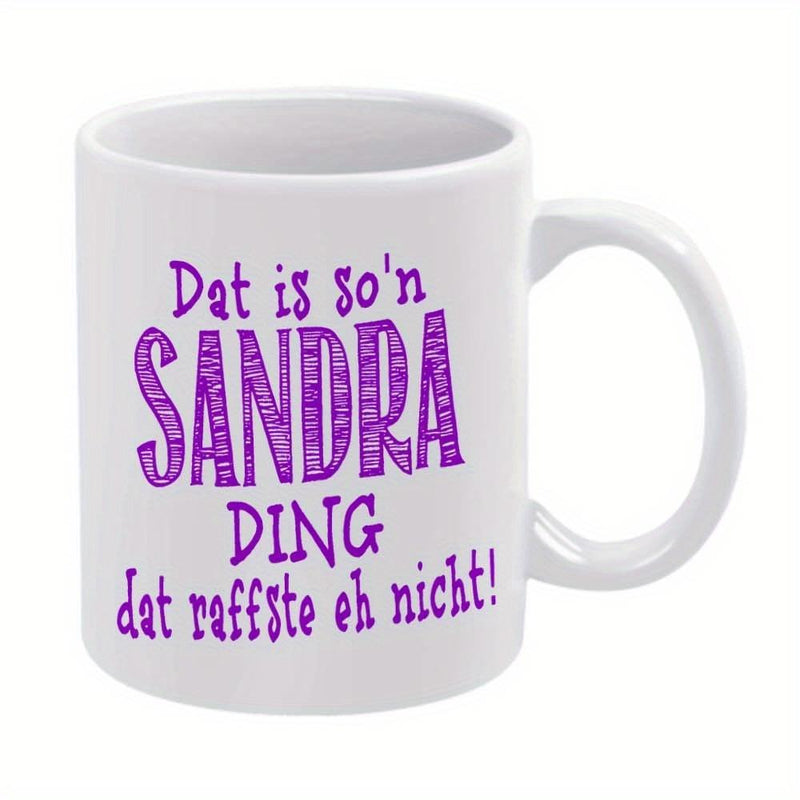 Tailorly White Ceramic 11 oz Mug - Minimalist White Ceramic Vessel Featuring Decorative Purple Typographic Artwork Mug