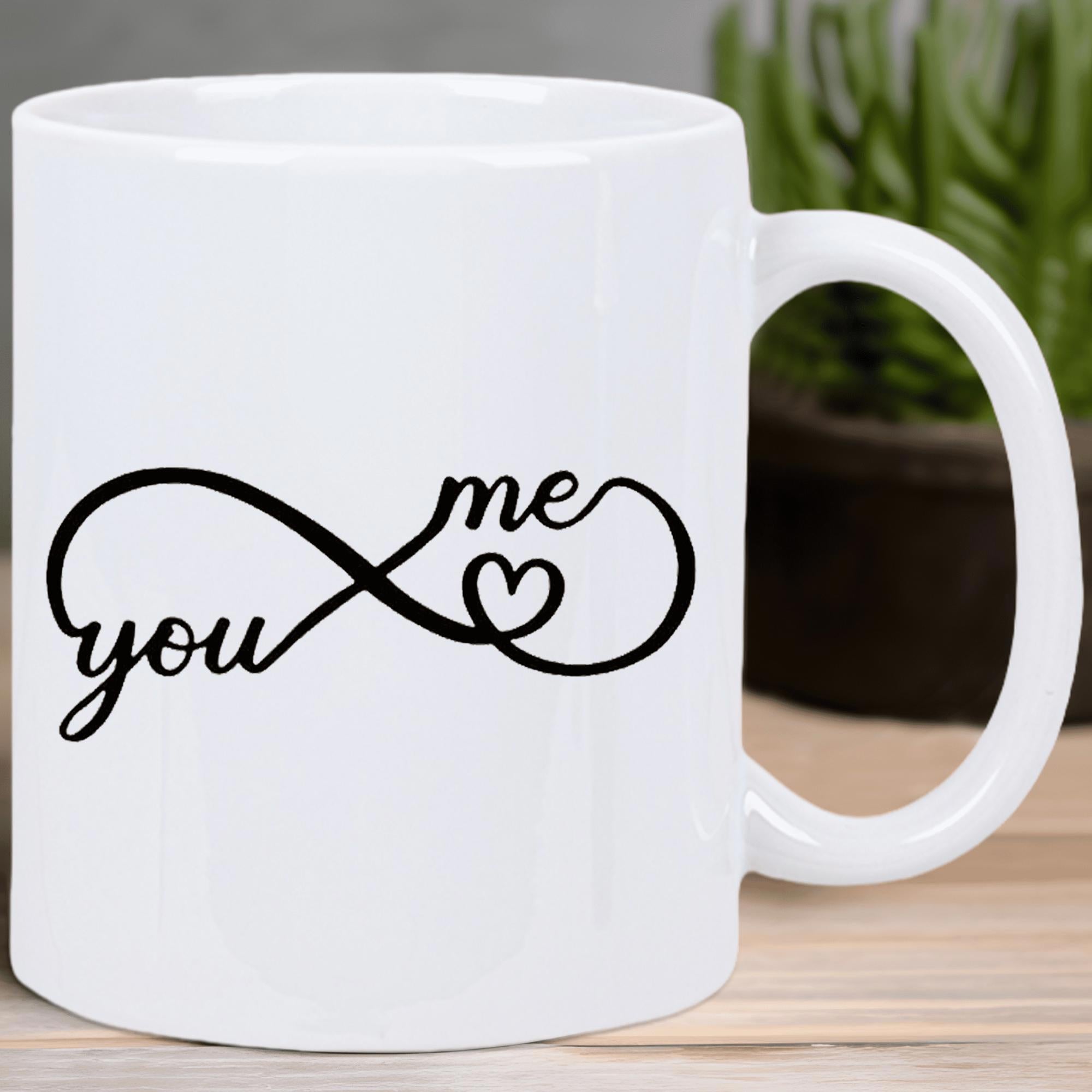 Tailorly White Ceramic 11 oz Mug - You Me Minimalist Infinity Line Drawing With Delicate Heart Detail Mug