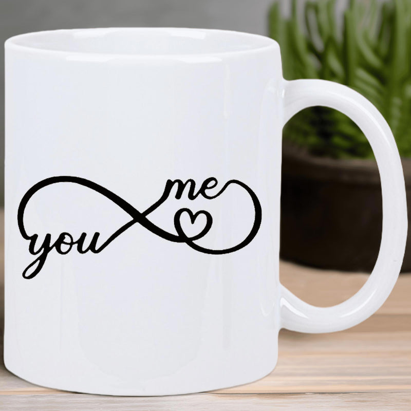 Tailorly White Ceramic 11 oz Mug - You Me Minimalist Infinity Line Drawing With Delicate Heart Detail Mug